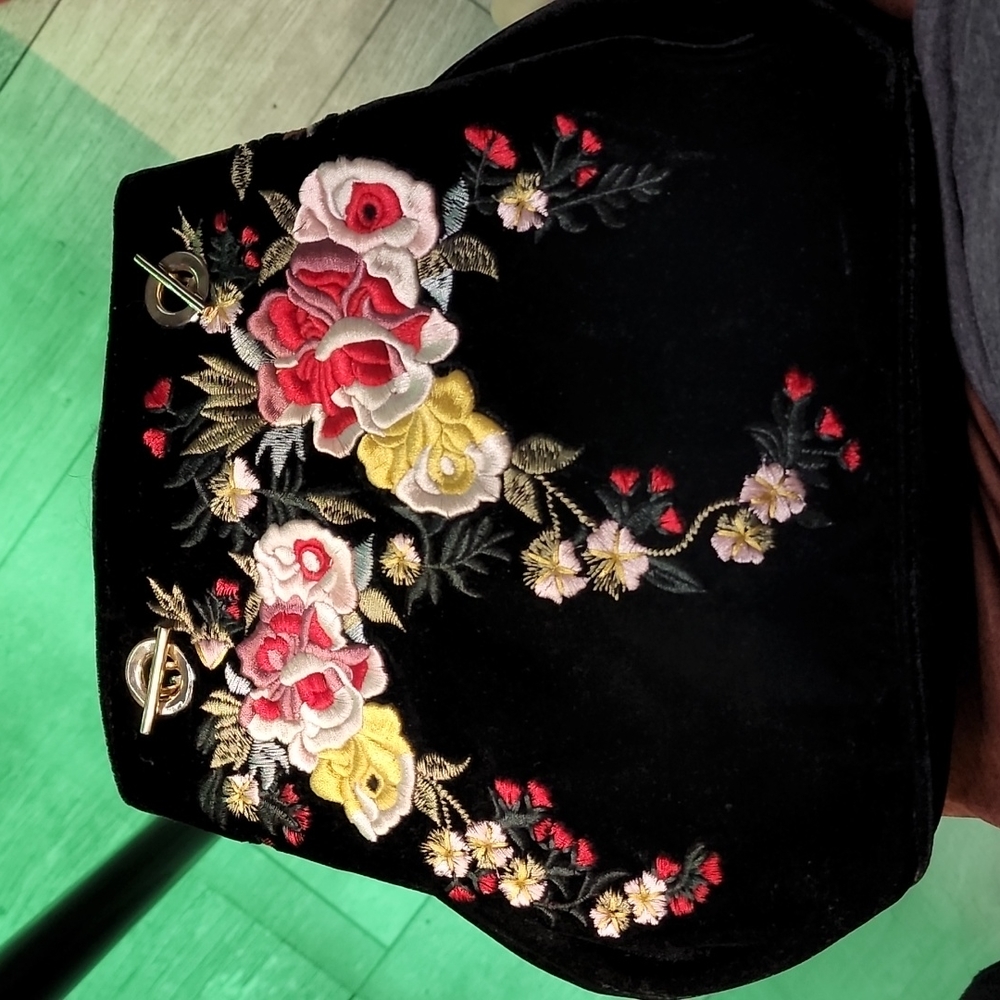 Zara velvet embroidered bag